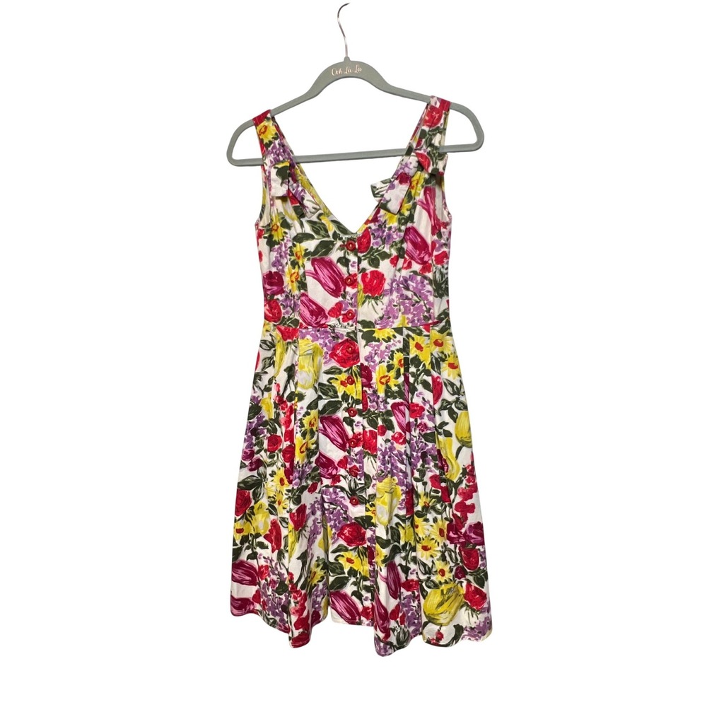 Baraschi Floral Cotton Sun Dress V-Neck‎ Button Back Multicolor 5039 Size S